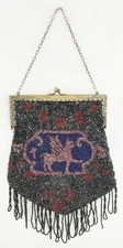 Purse Edwardian-era Beaded Large Purse w/Metal Clasp and Winged Animal 1920s
