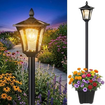 Benany 76 Solar Lamp Post Lights Planter Glass Metal Street Light Outdoor