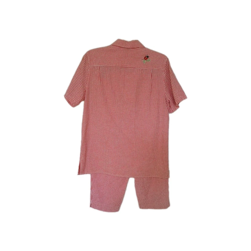 The Quacker Factory Red Check Seersucker Capri Set Sz S Ladybugs Short Sleeve - Image 3 of 4