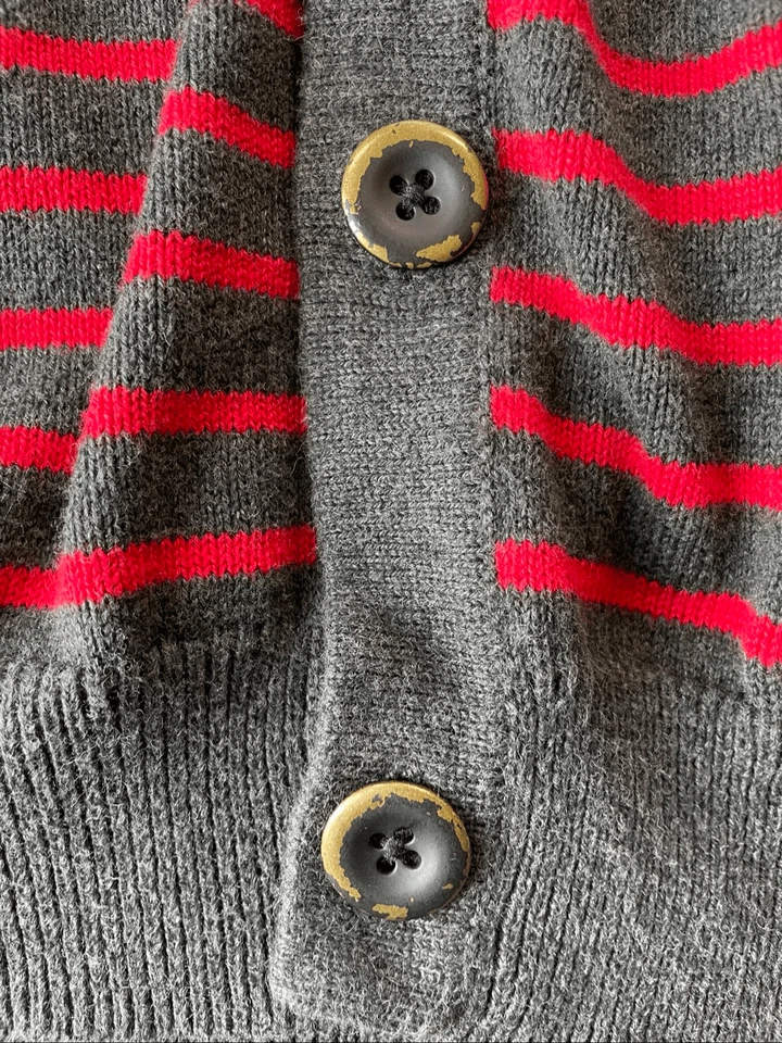 Express Striped Cardigan Sweater Mens S Gray Red Preppy Knit Ivy League Casual - Image 4 of 4