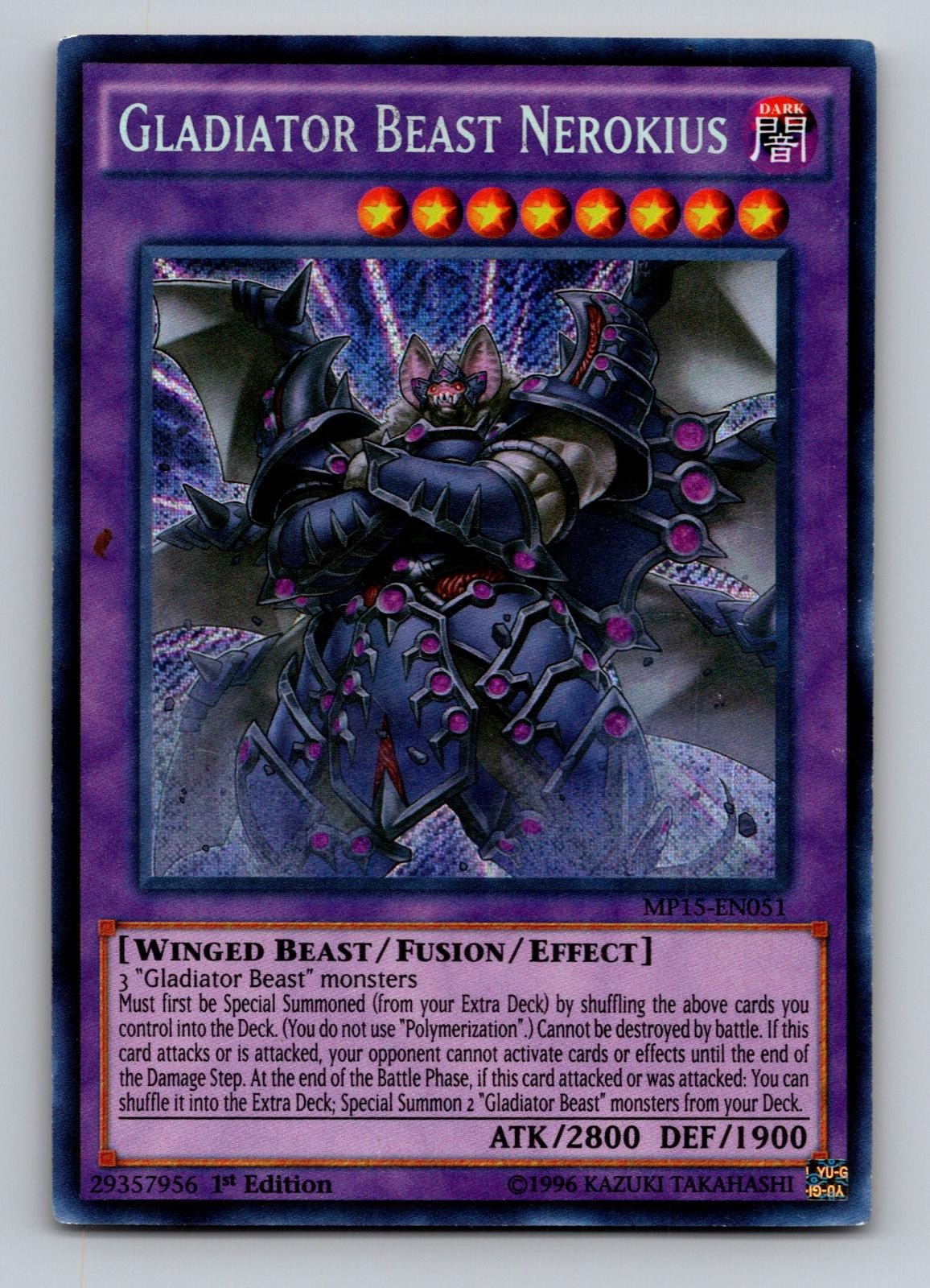 Gladiator Beast Nerokius MP15-EN051 YuGiOh 2015 Mega-Tin Mega Pack trading card — raw and PSA graded price guide