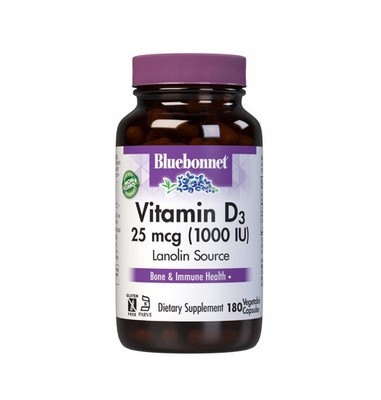 5/26 Bluebonnet Vitamin D3 1000 IU 25 mcg 180 Veggie Capsules