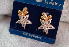 Stunning Floral CZ Stone Designer Stud Earrings in Yellow Plated for Anniversary