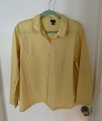 EILEEN FISHER Cotton Shirt Loop Collar Button Up Long Sleeve Yellow Size L