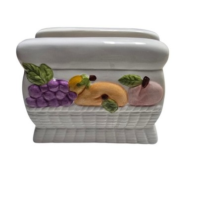 Vintage Ceramic Fruit Napkin Holder Basket Weave Kitchen Farmhouse Decor Table