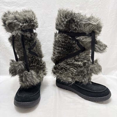 NEW Eddie Bauer Women's Fur Suede Leather Squatch Boot Black Sz 7.5 Thermafill