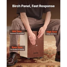 Cajon Box Drum Wooden Birchwood Compact Percussion Instrument with Snare Wires