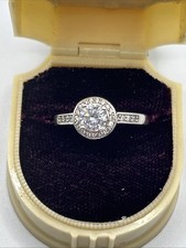 Sterling Silver Cubic Zirconia Halo Cut Round Engagement Ring Size 7.75