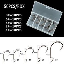 50pcs/100pcs Sea Hooks Fishing Box Offset Hook 2#-3/0# Carp Snap Fishing Big Hoo