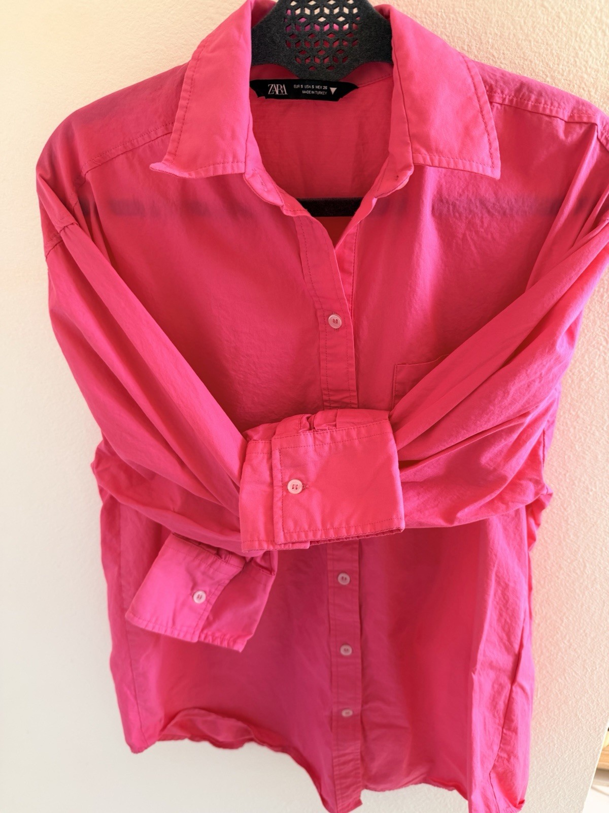 ZARA Pink Collared Button-Up Blouse Women's Size S Long Sleeve