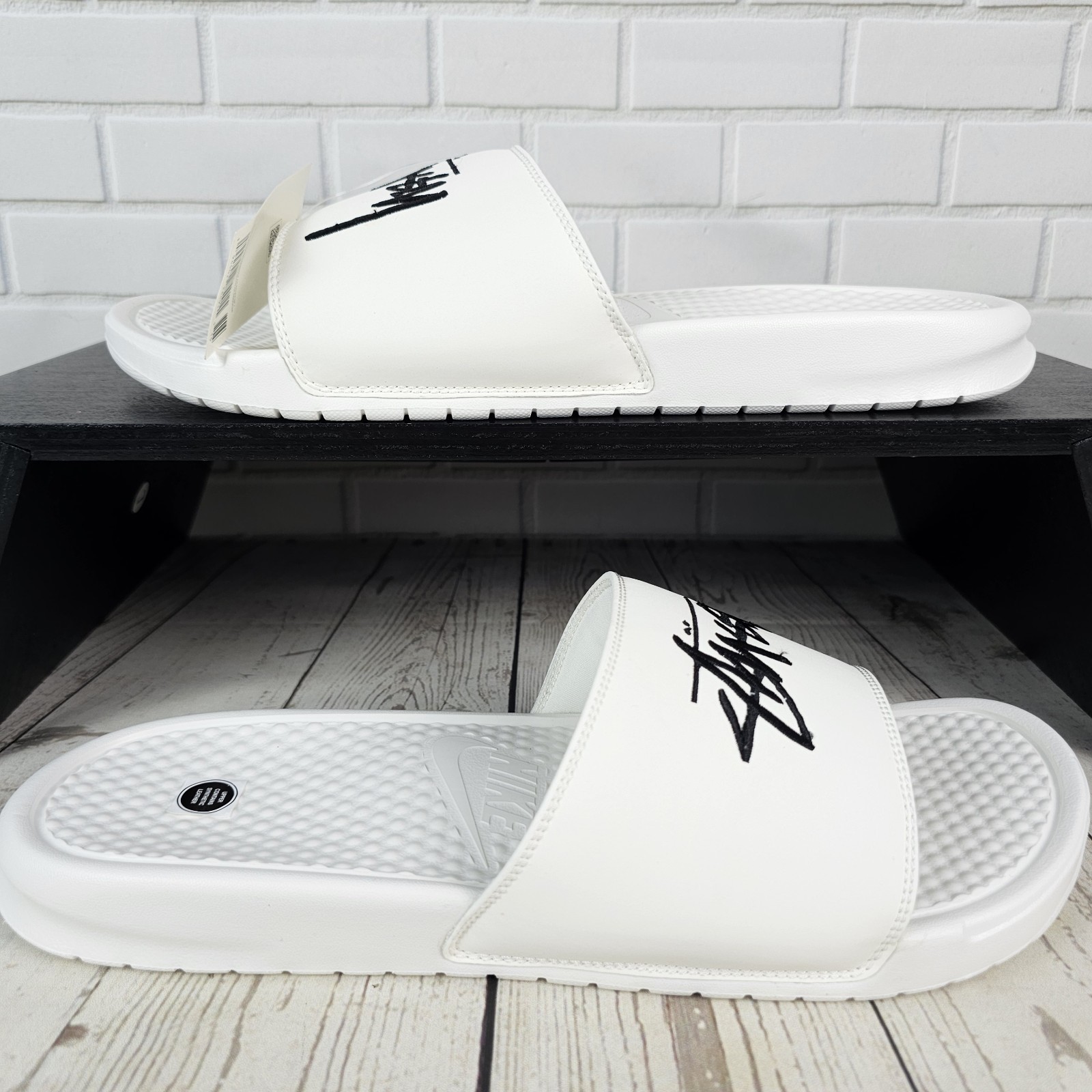 ✅ NWT Stussy × Nike Benassi Collab Men's Size 13 Slide Sandal Sail DC5239-100 ✅ thumbnail 2