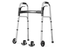 Folding Walker with 2 Skis and 5" Wheels, Lightweight Walkers for Seniors and Ad
