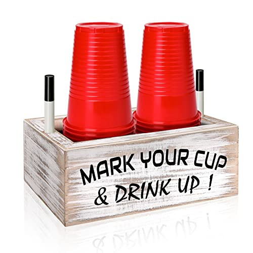 Wood Double Disposable Cup Holder with Marker Slot, Mark Your Cup and Drink Up - Picture 2 of 7