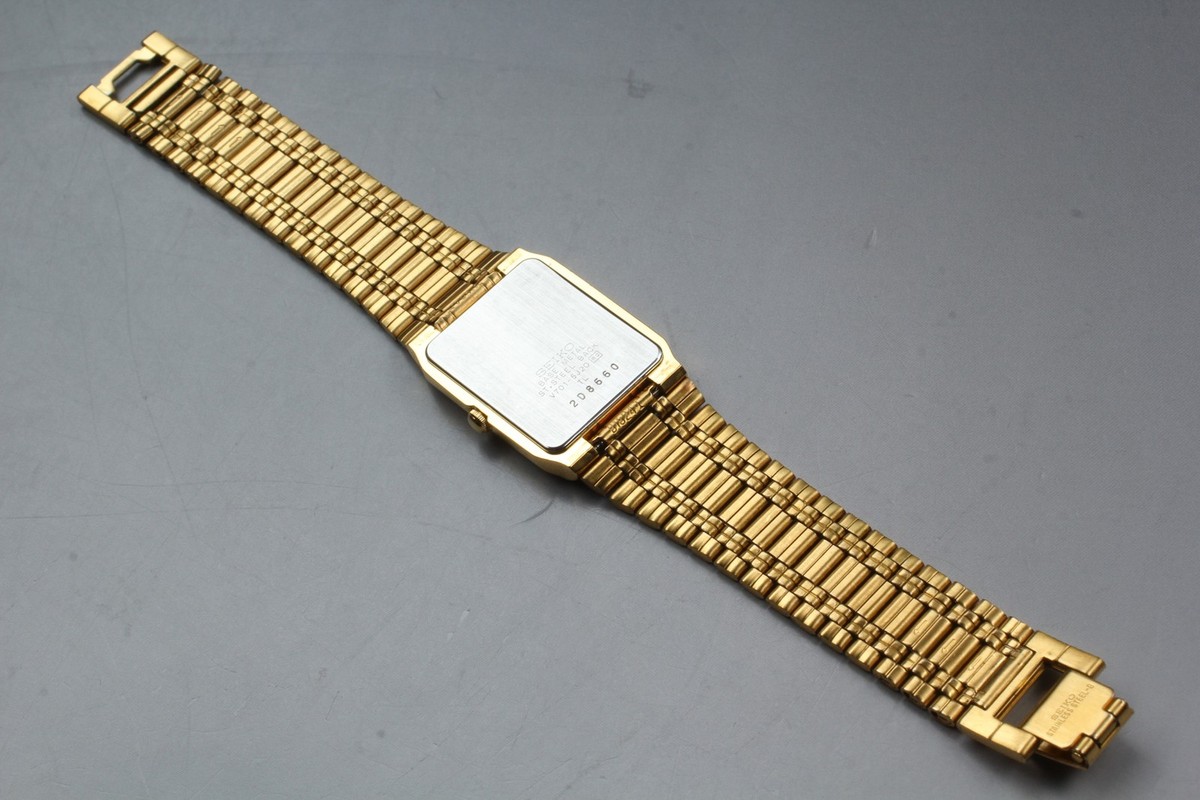 Vintage 1992 Seiko SX V701-5J20 Gold Rectangle Quartz Mens Watch