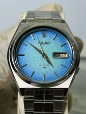 Vintage Seiko 7009 Automatic Men's Texture Sky Blue Dial Day/Date Japan Watch
