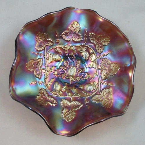 MILLERSBURG BLACKBERRY WREATH AMETHYST CARNIVAL GLASS BOWL PURPLE