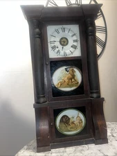 ANTIQUE SETH THOMAS PLYMOUTH HOLLOW TRIPLE DECKER WEIGHT DRIVEN CLOCK 8 DAY LION
