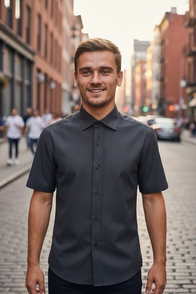 Men Olymp Short Sleeve Shirt Black Cotton M-L