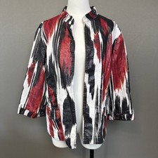 Chico's Alegra Aztec Painting Open Front Linen Blend Jacket Size 3 US Size 16