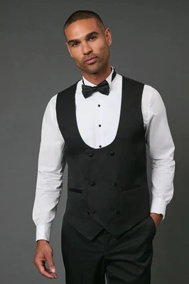 Burton Mens Tuxedo Waistcoat Black Tailored Fit Business Wedding Smart Formal