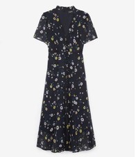The Kooples Maxi Dress Size 2 Black Floral Short Sleeve V-Neck Lined Feminine