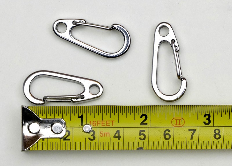 Stainless Steel Snap Hooks, Spring Clips, Carabiners, 3 pieces, 1.6" long
