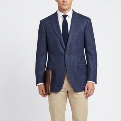 Samuelsohn Men's Navy Blue Herringbone Super 110s Wool Sport Coat Size 49R