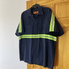 Red Kap Hi Vis Reflective Work Shirt Short Sleeve Navy-Blue/Green Mens XXL