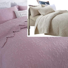 6PC Queen Size Cotton Quilt Bedding Set - Scalloped Farmhouse Style