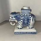 Nora Fenton Elephant - Hand painted In Thailand - Blue & White - Candle Holder