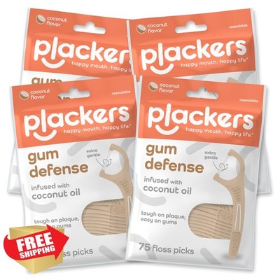Plackers Gum Defense Floss Picks, Coconut Oil, 4x75 Count