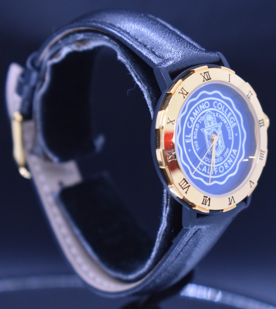 Vtg EL CAMINO COLLEGE California Watch 18k Gold Plate Leather NEW BATTERY & BAND View 2