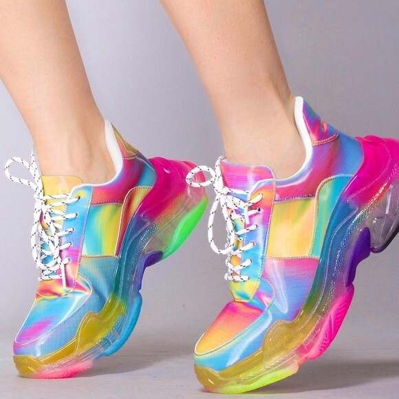 CAPE ROBBIN CYBER RAINBOW HOLOGRAPHIC CHUNKY LUG SOLE SNEAKERS
