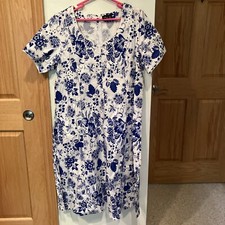 Phool Size 22W ~  3X Dress Blue Floral On White 95% Cotton 2% Spandex Zip Up