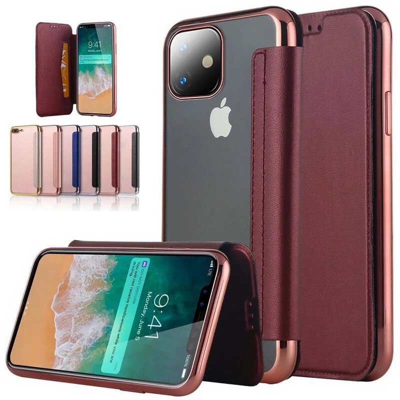 For iPhone 16 15 14 13 12 11 Pro Max 8 Leather Flip Cover Plating Back Slim Case - Image 2 of 4