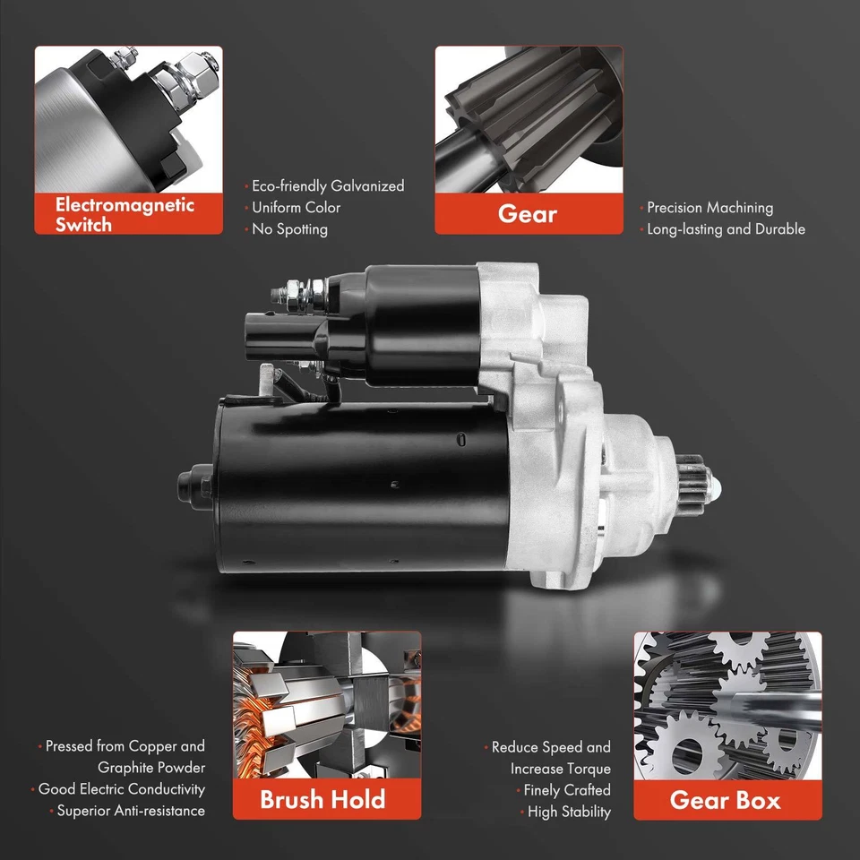 Motor De Arranque Para Volkswagen Jetta 2006 L4 1.9L GTI 2010 2.0L 1.7KW CCW 12V 10T Foto 4 de 4