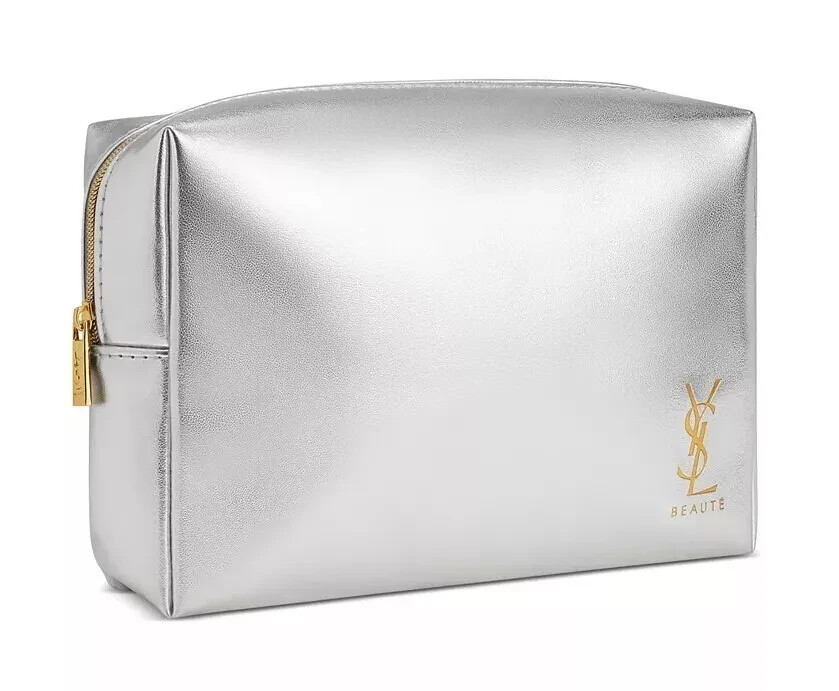 NEW YSL Beaute Metallic Silver Makeup Bag Cosmetic Pouch | eBay