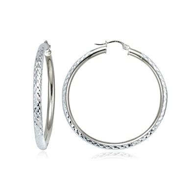 Runde Creolen Sterlingsilber 3 mm Diamantschliff, 30 mm