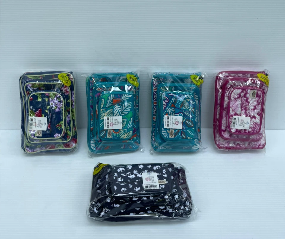 NaRaYa Damas Multicolor Forma Cuadrada Algodón Regalo Set de 3 Bolsas Cosméticas Viaje Foto 4 de 4