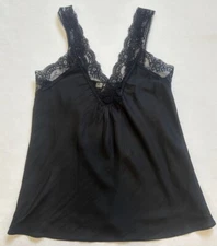 Grade & Gather S Fairy Lace Trim  Tank Cami Black Minimalist Goth Cottagecore 