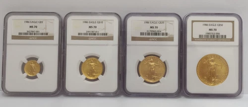 AMERICAN EAGLE GOLD SET 1986 FIRST YEAR ISSUE ALL 4 COINS NGC MS 70