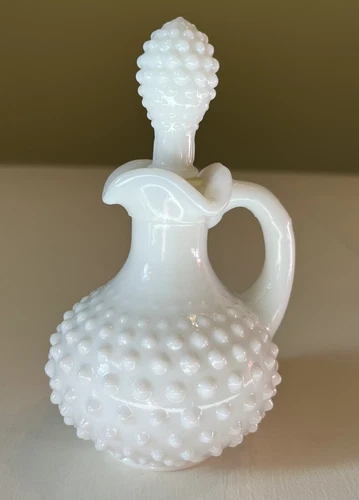 Vintage AVON White Milk Glass Hobnail Decanter Stopper Bath Oil 5 3/4"
