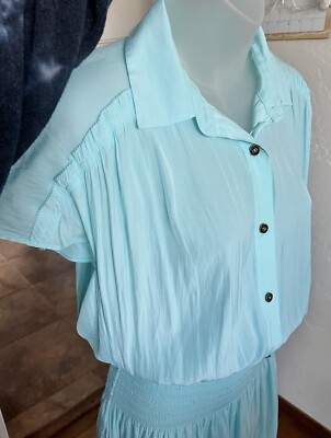 #ad #ad Adorable Ramy Brook Tracy Sheer Layered A line Short Sleeve Mini Dress Aqua XS $51.73