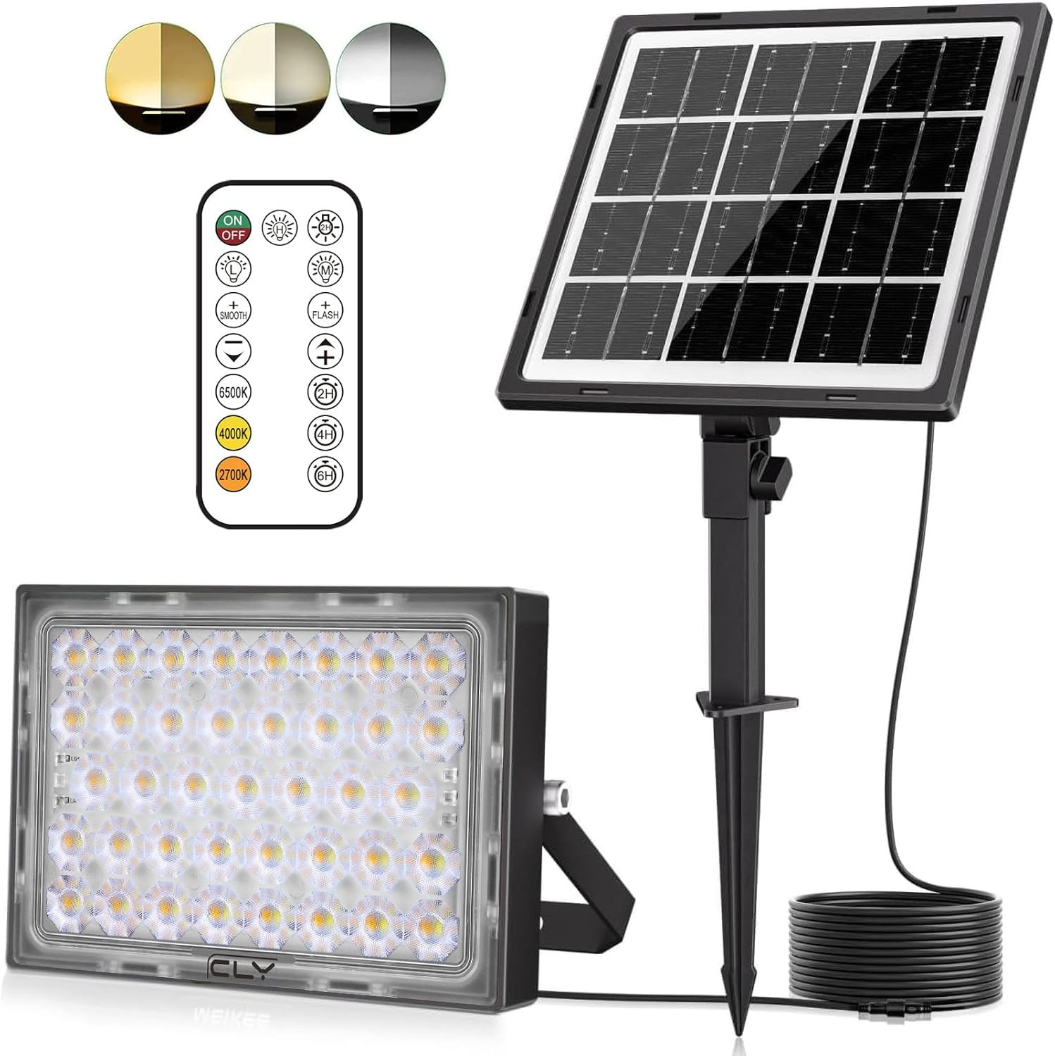 Faretto LED Da Esterno Solare 30W, 2600LM Faro LED Esterno Con Pannello Solari 2