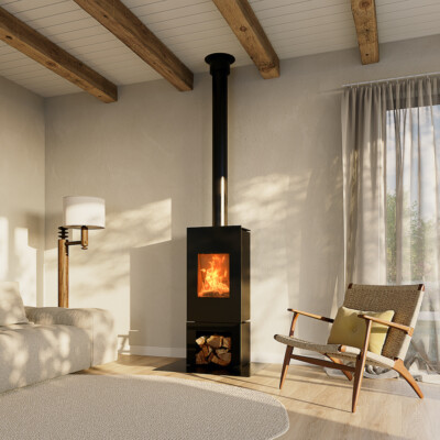 Kaminofen M-design ZINO 900 Glas 5 kW rahmenlos Schwarz Holzofen Kamin Ofen