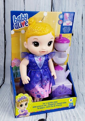 Baby Alive Tea n Sparkles Doll, Color-Changing Tea Set Blonde Hair Drinks & Wets