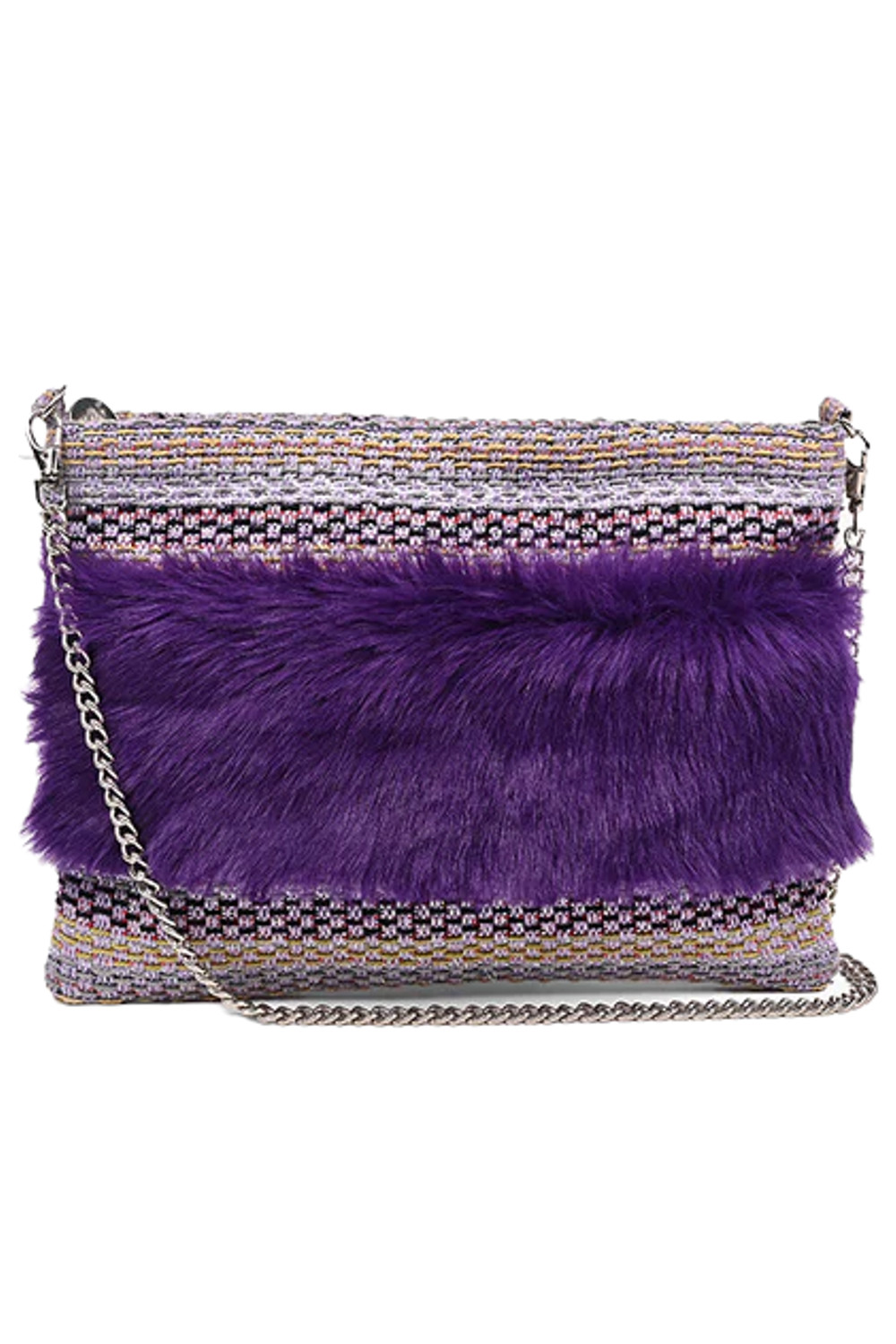 America and Beyond Faux Fur Convertible Clutch w/ Strap Sugar Plum