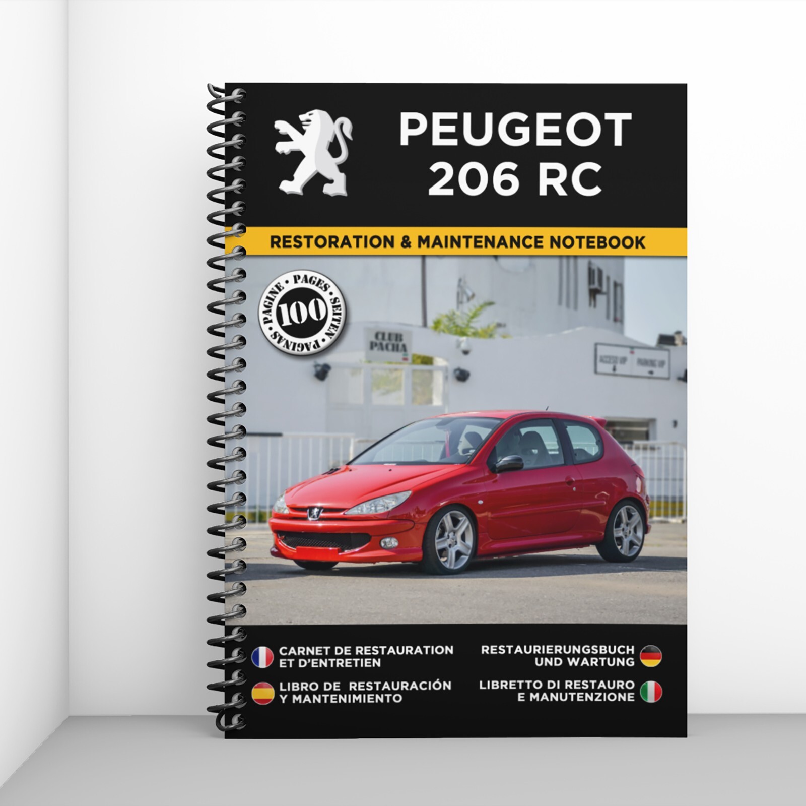Carnet de restauration Peugeot 206 RC édition collector à couverture noire cartonnée