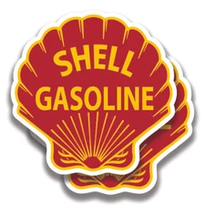 SHELL GASOLINE RED DECALs 2 Stickers Bogo Vintage Car Window Bumper Truck