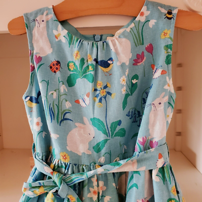 Mini Boden Blue Bunny Linen Dress Tulle Lined Size 3 4Y (27078A) | eBay